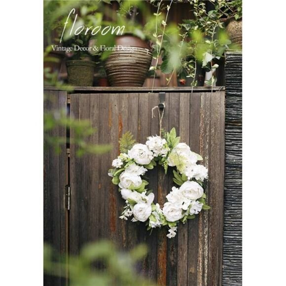 Floral Wreath,Door Wreath,Artificial White Peony Wreath for Front Door 15''-16'' - Picture 7 of 8